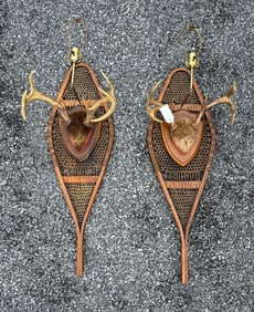 Pair of Snowshoe Antler Wall Sconces