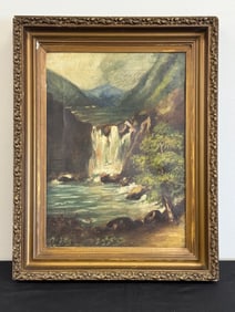 Oil on Canvas Mountain River Scene
