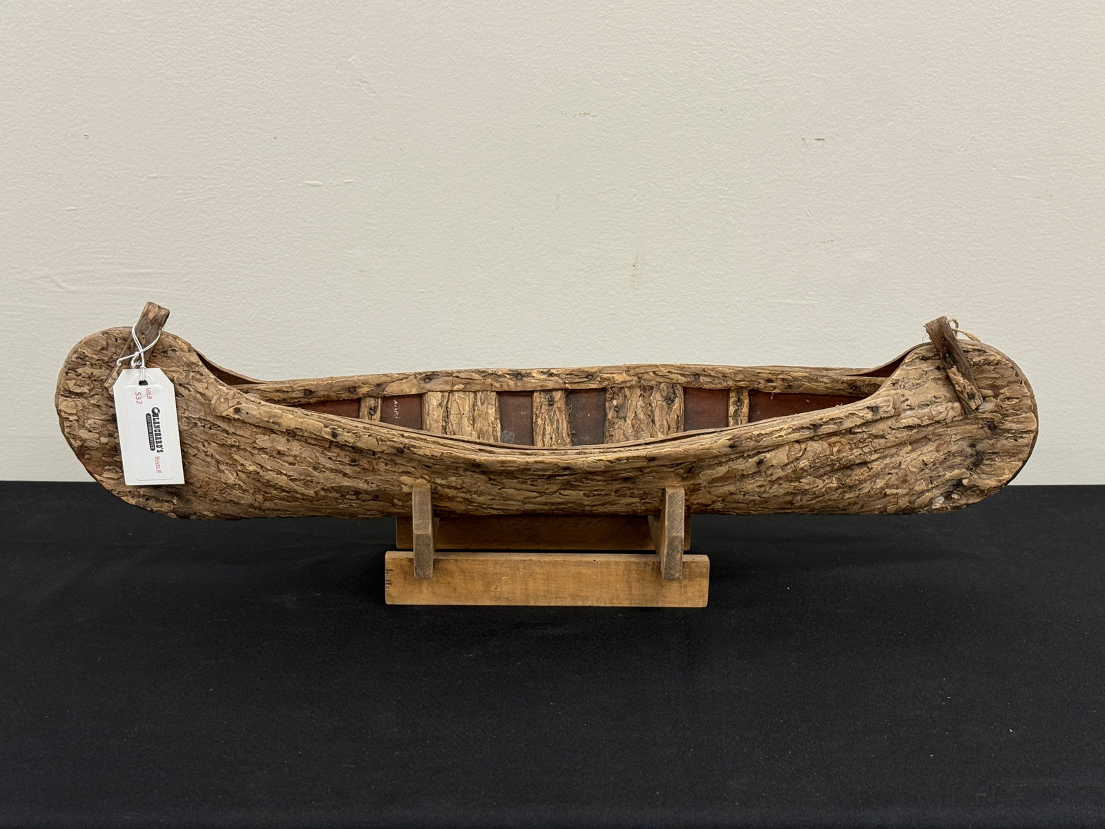 Elm Bark Model Canoe with Stand: 27" long