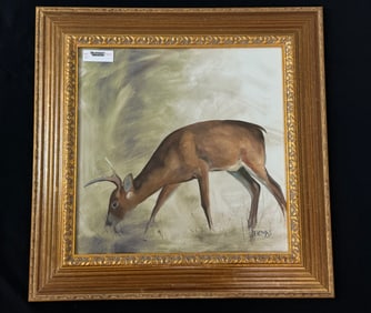 D. Thomas "Grazing Deer" Framed Print