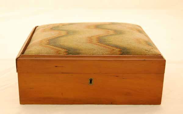 Early American Cherry Sewing Box: with removeable pin cushion top. Circa 1850's. Original key and lock.