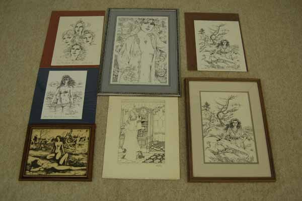 5 Paul Anthony Lee Prints and 2 prints of women: 5 Paul Anthony Lee Prints and 2 prints of women