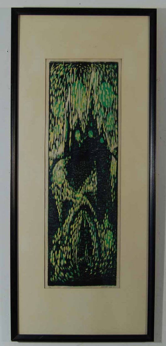 Abstract Print - Pencil Signed , Numbered and Date: Framed and matted. Sight size 8 1/4" x 25 1/2". Overall size 16" x 37"