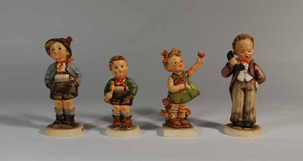4 Hummel Figurines: "Trumpet Boy", "Spring Cheer", "Hello", "Brother"