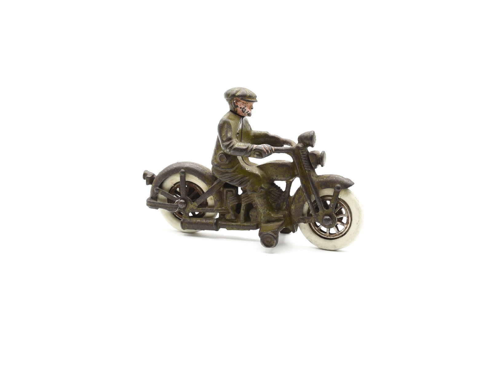 Hubley Cast Iron Harley Davidson Motorcycle: 6" L. Original Paint with wear.
