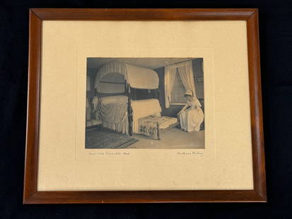 Wallace Nutting "Her Old Trundle Bed" Interior: framed photo. 18 1/2" x 15 1/2". Signed.