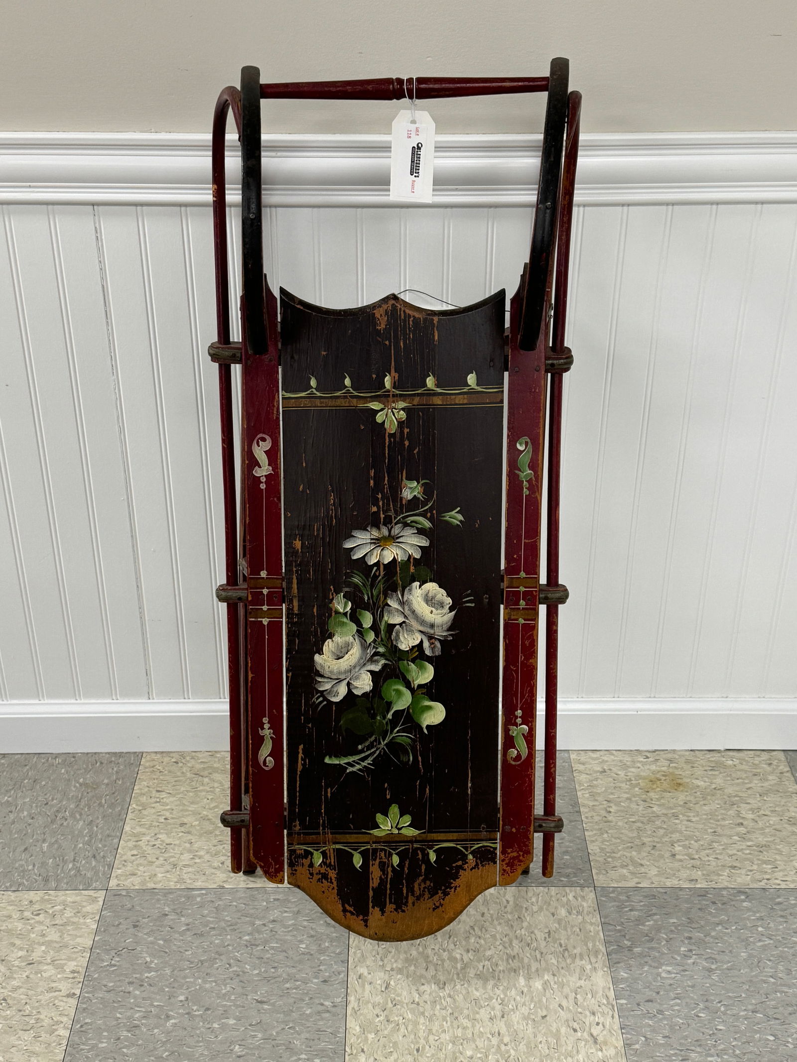 Early Country Painted Sled with Flowers (1 of 4)