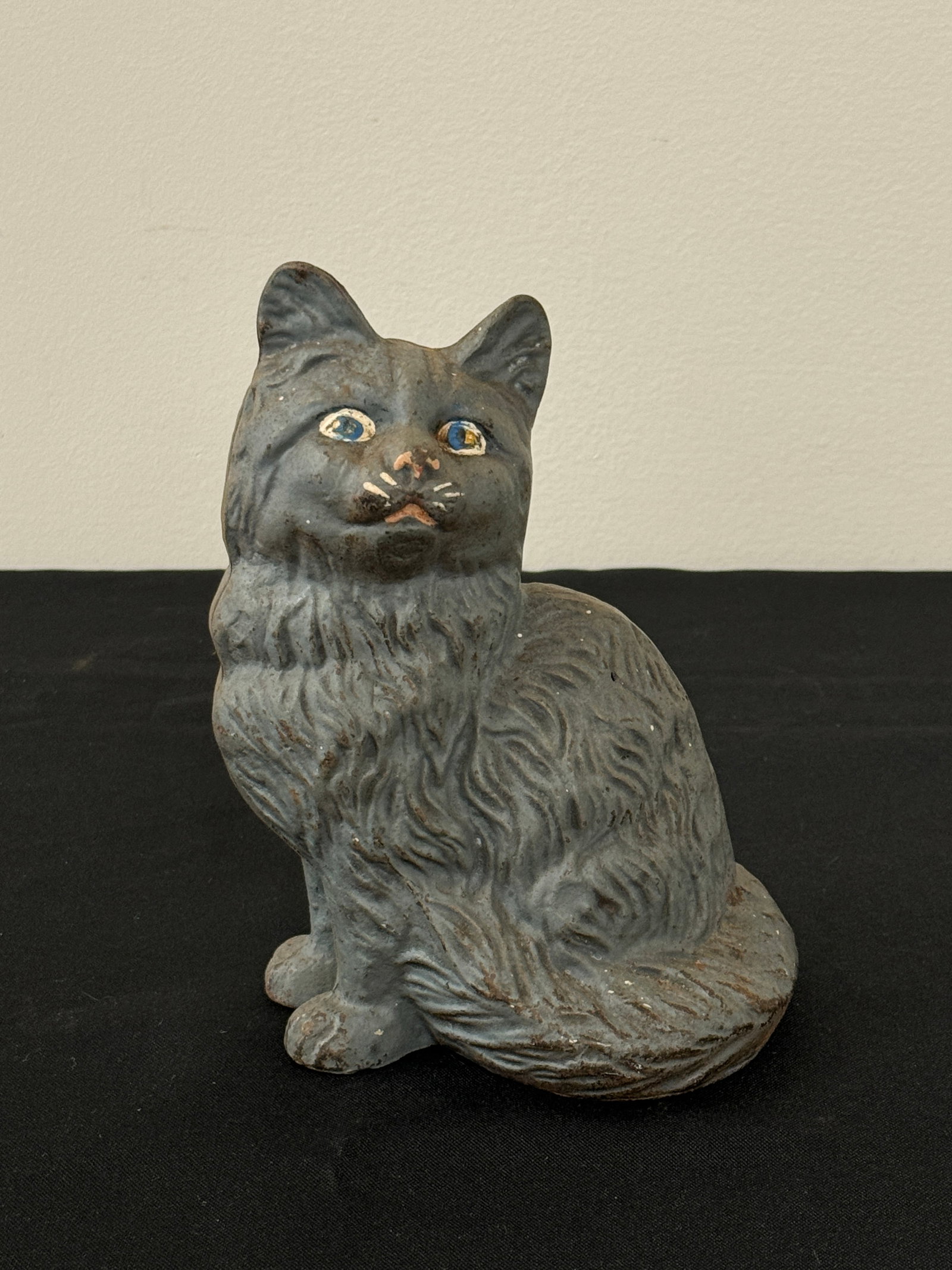 Cast Iron Cat Door Stop: 7" tall, grey cat.