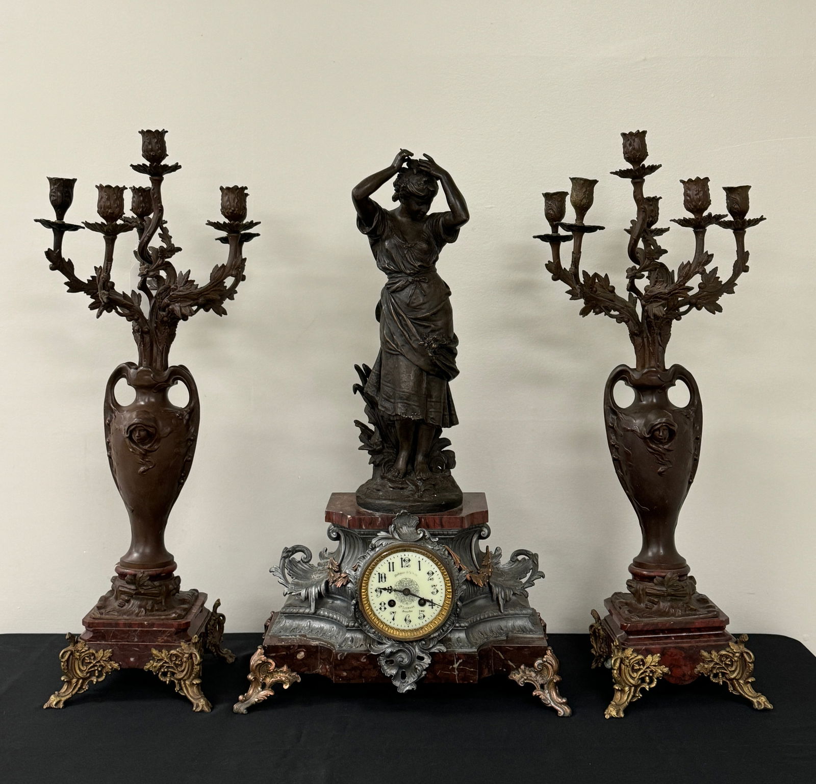 3 Piece Figural French Clock Set (1 of 7)