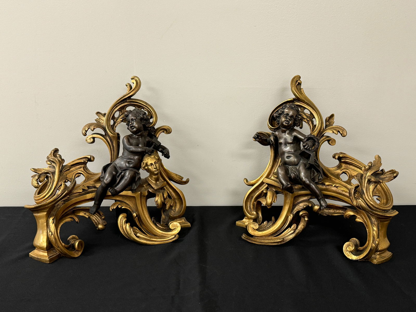French Gilt Bronze Fireplace Chenets with Cherubs (1 of 8)