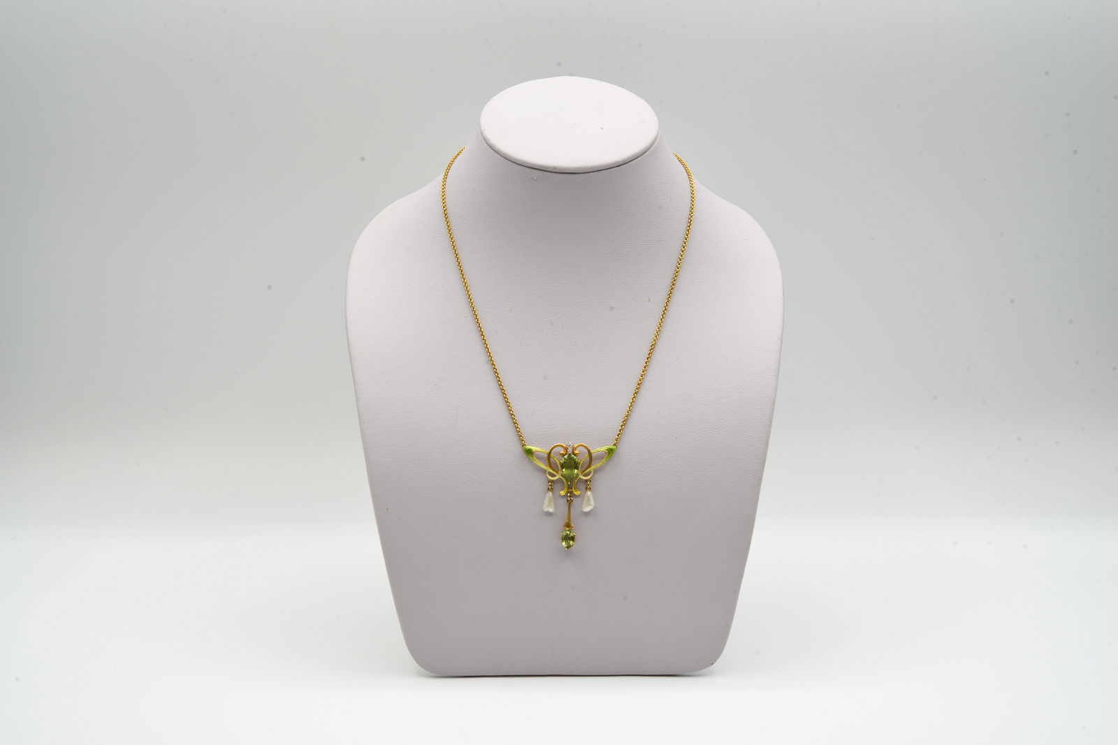 14kt Gold Necklace with Peridots & Diamond (1 of 4)
