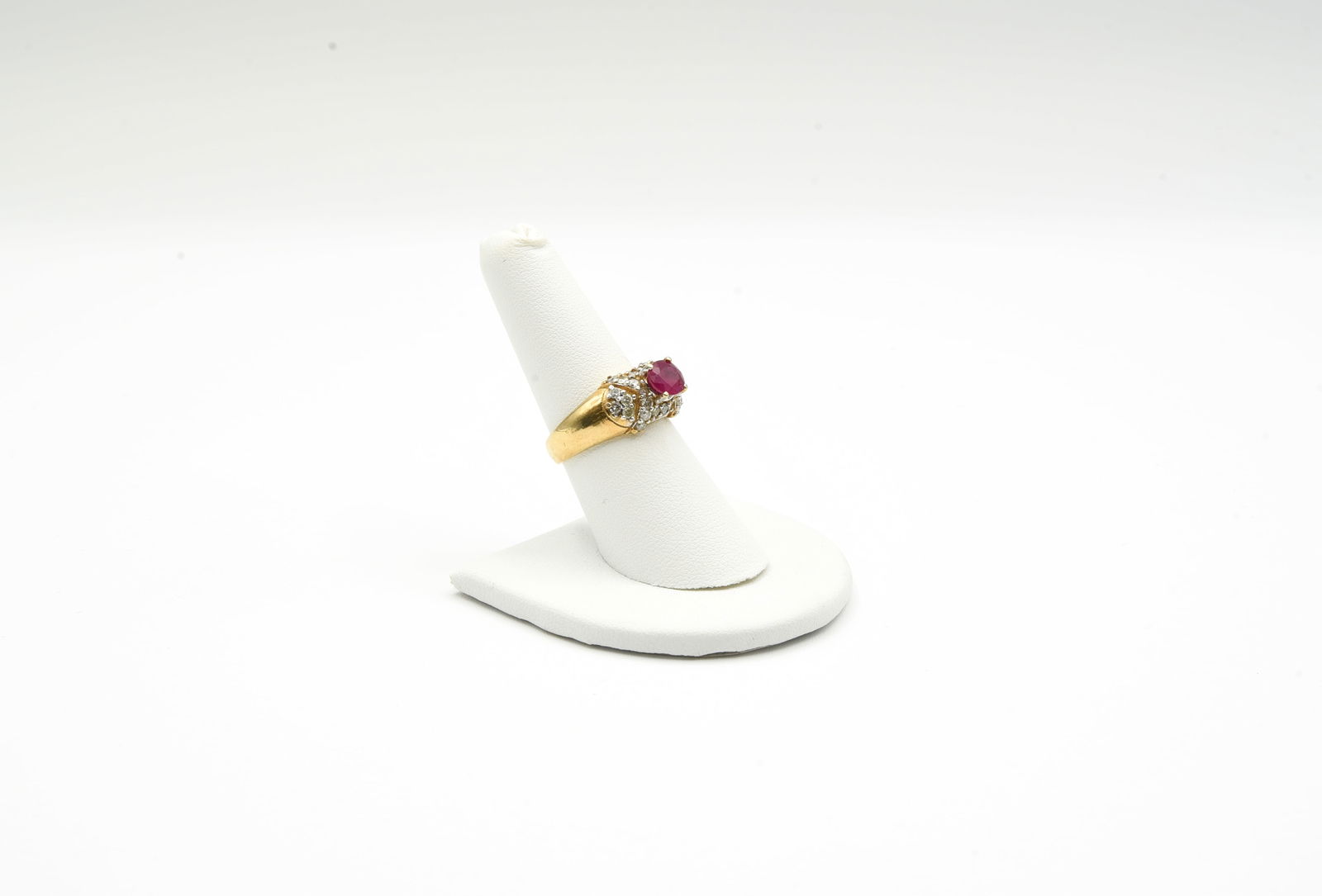 14kt Gold Diamond Ring with Red Stone (1 of 5)