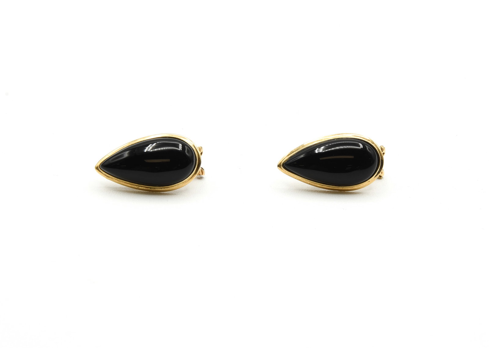 14kt Gold Black Onyx Tear Drop Earrings: 1 inch