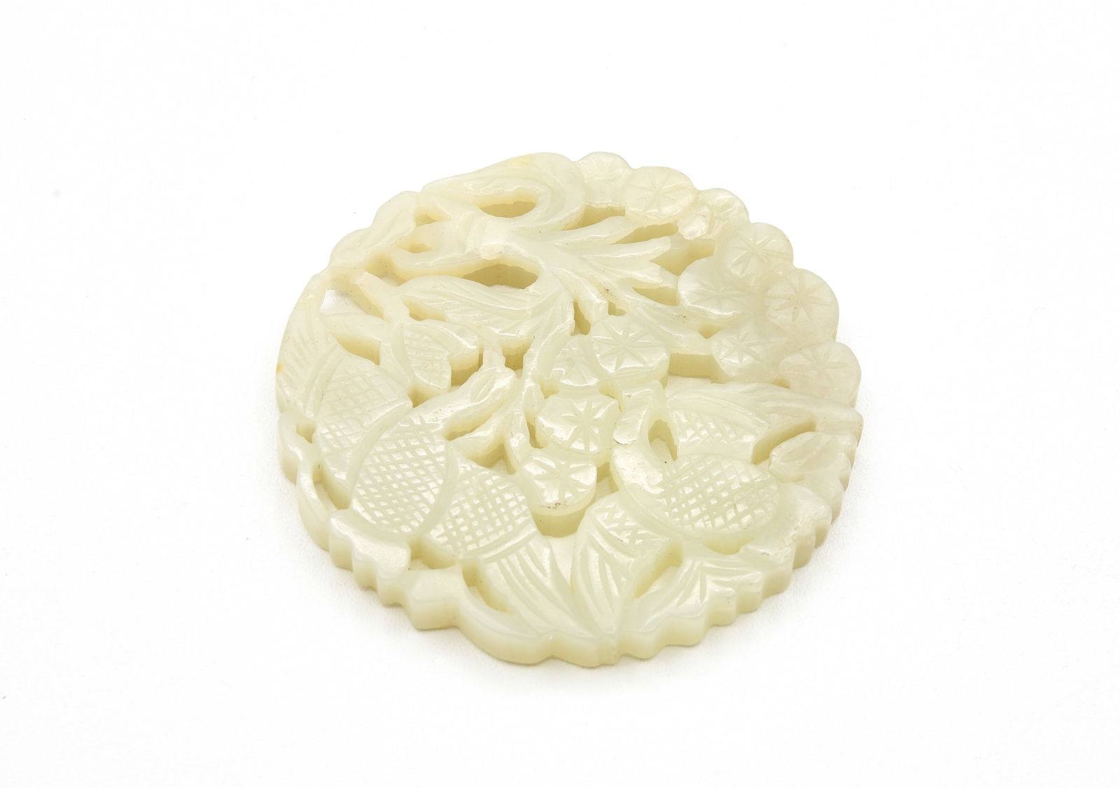 Chinese Jade Round Pendant with Carved Birds (1 of 2)