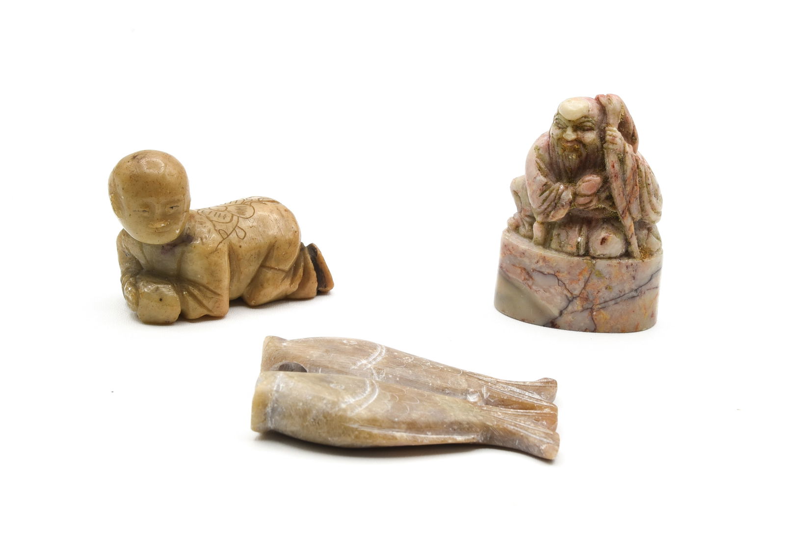 3 Asian Handcarved Natural Stone Small Netsukes (1 of 3)