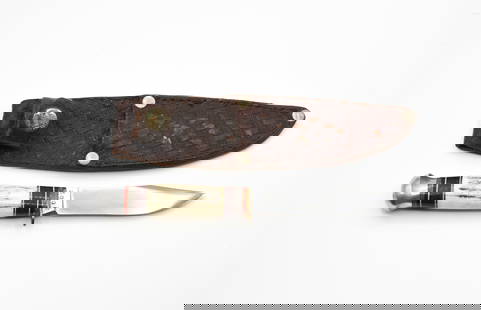 Custom Hunting Knife Made by Robert J Young: Robert Young was a former knife maker at the Marbles Factory in the 1950's. Comes with a Marbles leather sheath. 7 3/4" long.