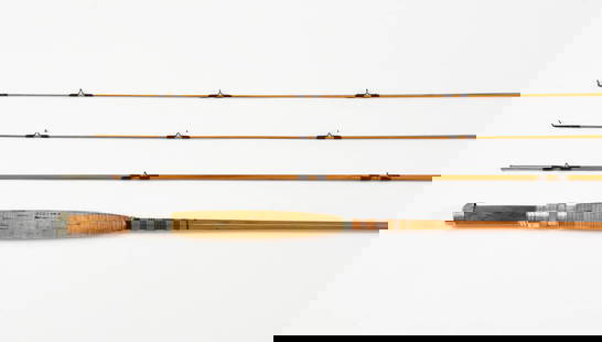8' F.E. Thomas "Special" Fly Rod: The owner's name was neatly inked above the handle, then the entire rod was given an over-coat of new varnish. The mid and both tips have mild fishing sets, and one tip top is a replacement. The handl