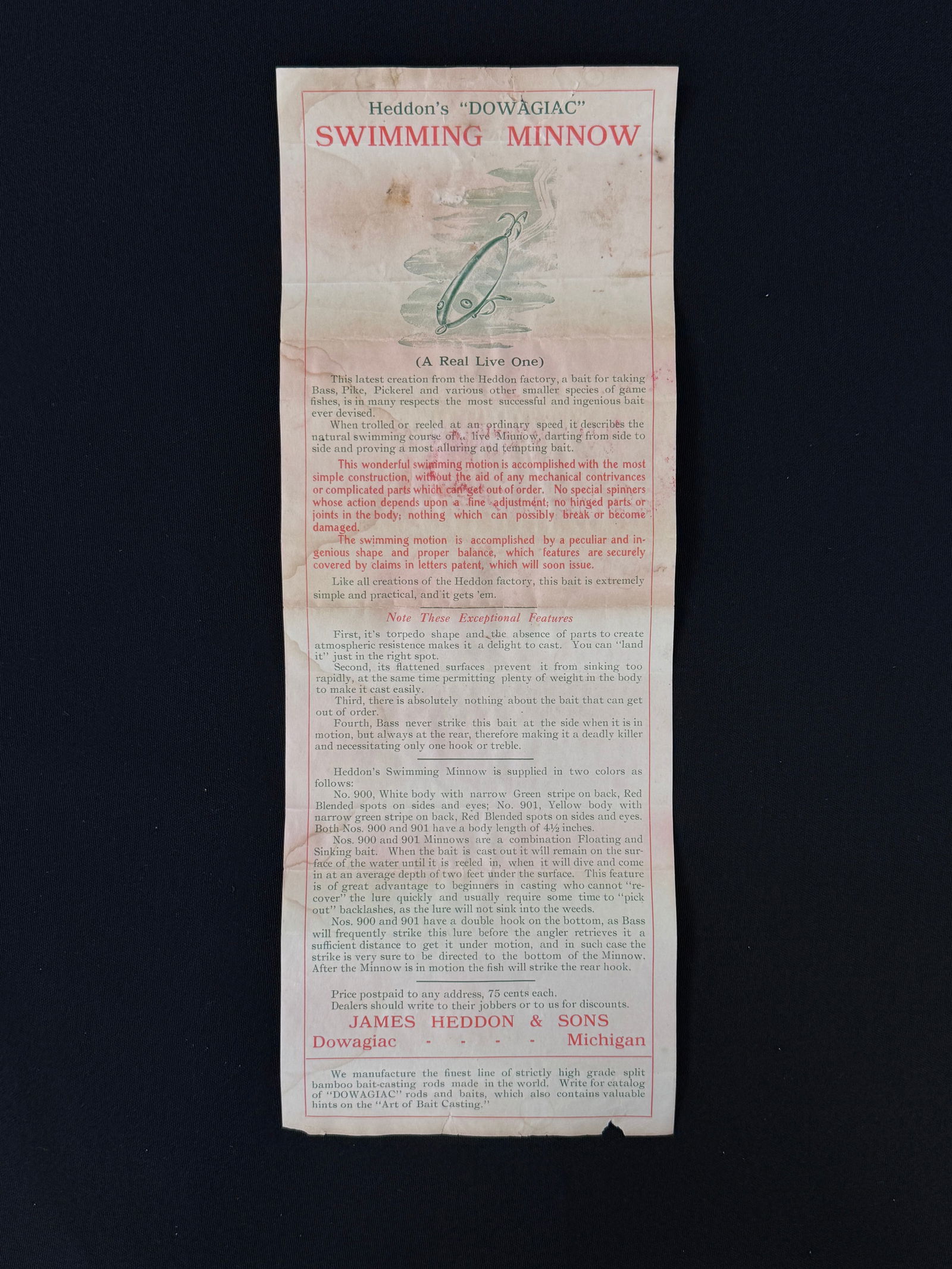 Heddon 1909 Swimming Minnow Catalog (1 of 2)