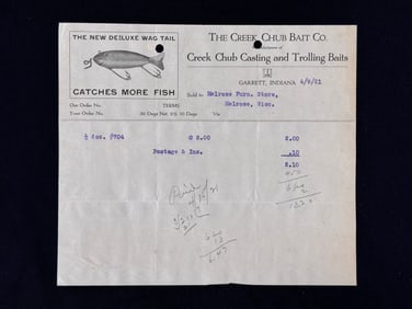 Early Creek Chub Picture Invoice