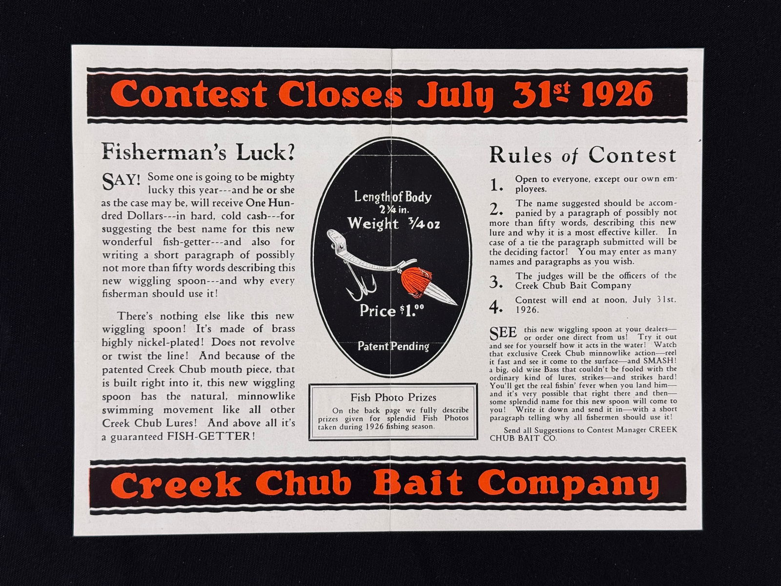 1926 Creek Chub Contest Circular (1 of 2)