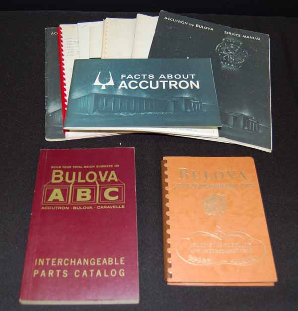 Accutron by Bulova Catalogs, Manuals & Booklets: 10 pieces. Provenance: from an estate in Middlebury, VT along with a collection of clock, watchmakers and jewelers tools; numerous pocket watches & parts; early pocketwatch books & catalogs; machinist