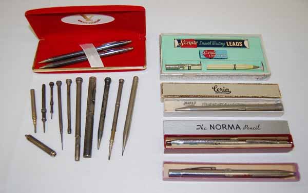 Mechanical Writing Instruments: 17 pieces includes a Centennial Pen & Pencil Set, 2 Norma Mechanical Pencils, Scripto Mechanical Pencil Set & a various silver mechanical pencils. Provenance: from an estate in Middlebury, VT along wi