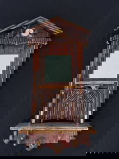 Barney Bellinger Custom Adirondack Mirror: Sampson Bog Studio, Mayfield, NY. Dated 2001. Artist Signed. 40" x 20.5" x 5" . 8 1/2" square beveled mirror, display shelf and antler hooks.
