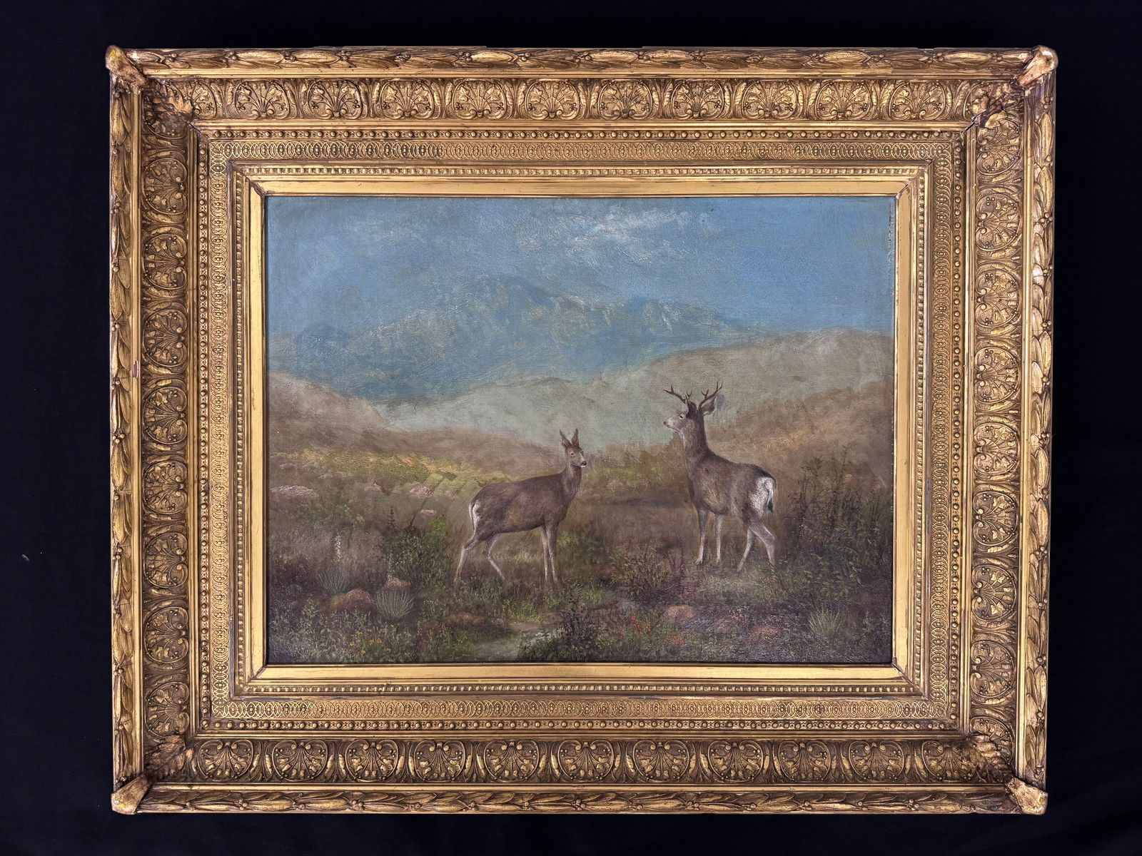 H.F. Wright Oil on Canvas Painting with Deer (1 of 6)