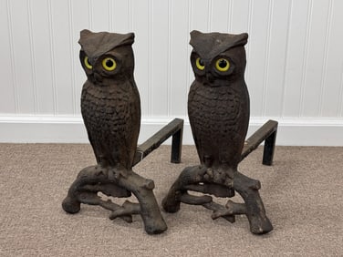 Owl Andirons Marked Howes Boston