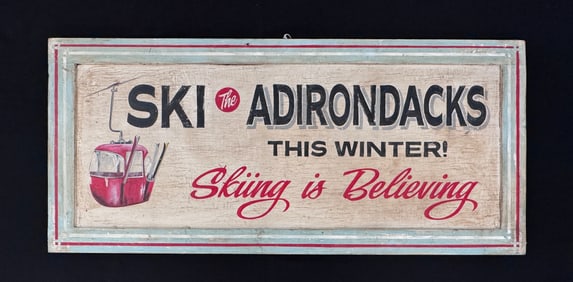 "Ski the Adirondacks" Hand Painted Wooden Sign