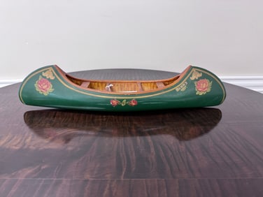 Miniature Painted Display Model Canoe with Paddle