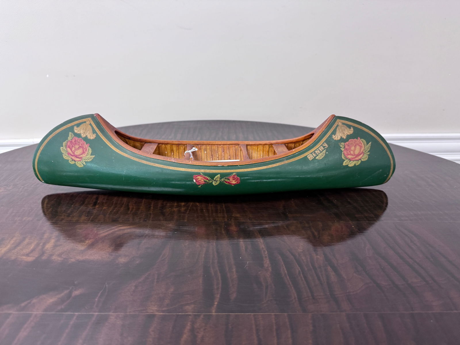 Miniature Painted Display Model Canoe with Paddle (1 of 2)