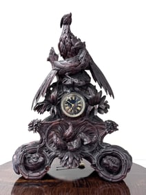 Large Carved Black Forest Clock with Game