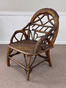 Adirondack Yellow Birch Arm Chair - ca Early 1900s