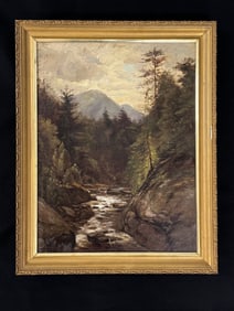 Adirondack Mountain River Scene Oil Painting