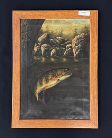Leaping Trout Oil on Canvas Painting