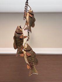 Folk Art Carved & Painted Fish on Stringer