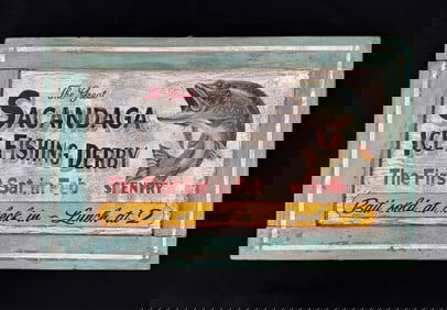 Sacandaga Ice Fishing Derby Painted Wooden Sign