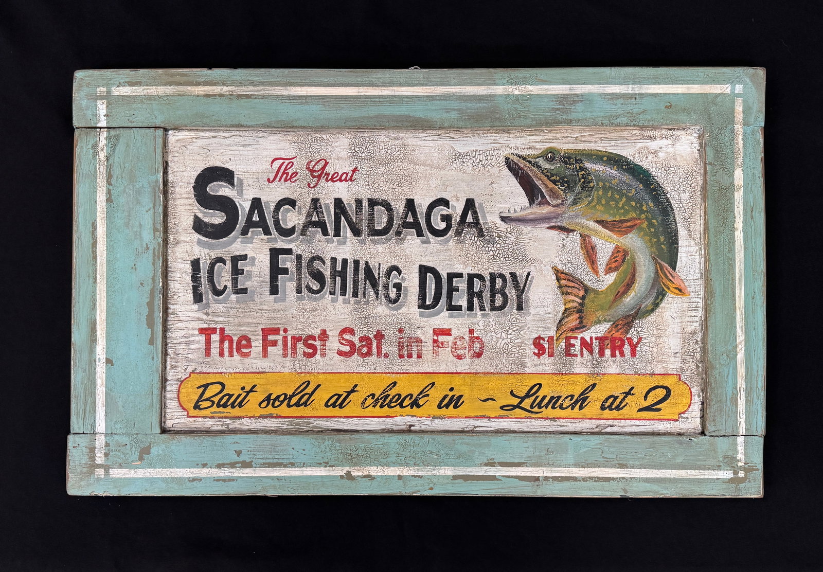 Sacandaga Ice Fishing Derby Painted Wooden Sign (1 of 2)