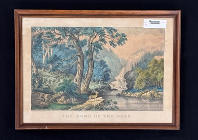 Currier & Ives "Home of the Deer" Lithograph