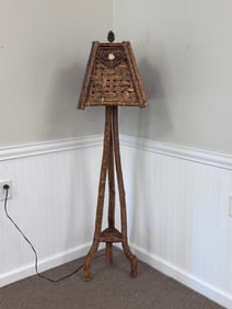 Rustic Floor Lamp w/ Woven Shade Made by Jo Kilmer