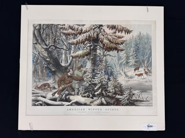 N.Currier 1855 Deer Shooting On the Shattagee