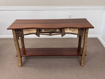 Chris Wager Adirondack Sofa Table: with a lace wood top and yellow birch legs. 52" x 18" x 31" tall. Finished on all 4 sides and could be used in the center of a room. Chris Wager's work can be seen in several of Ralph Kylloes coffee t