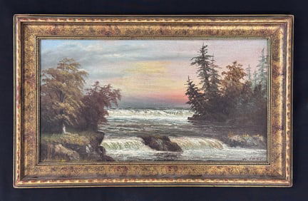 W. Post Oil on Board Waterfall Painting