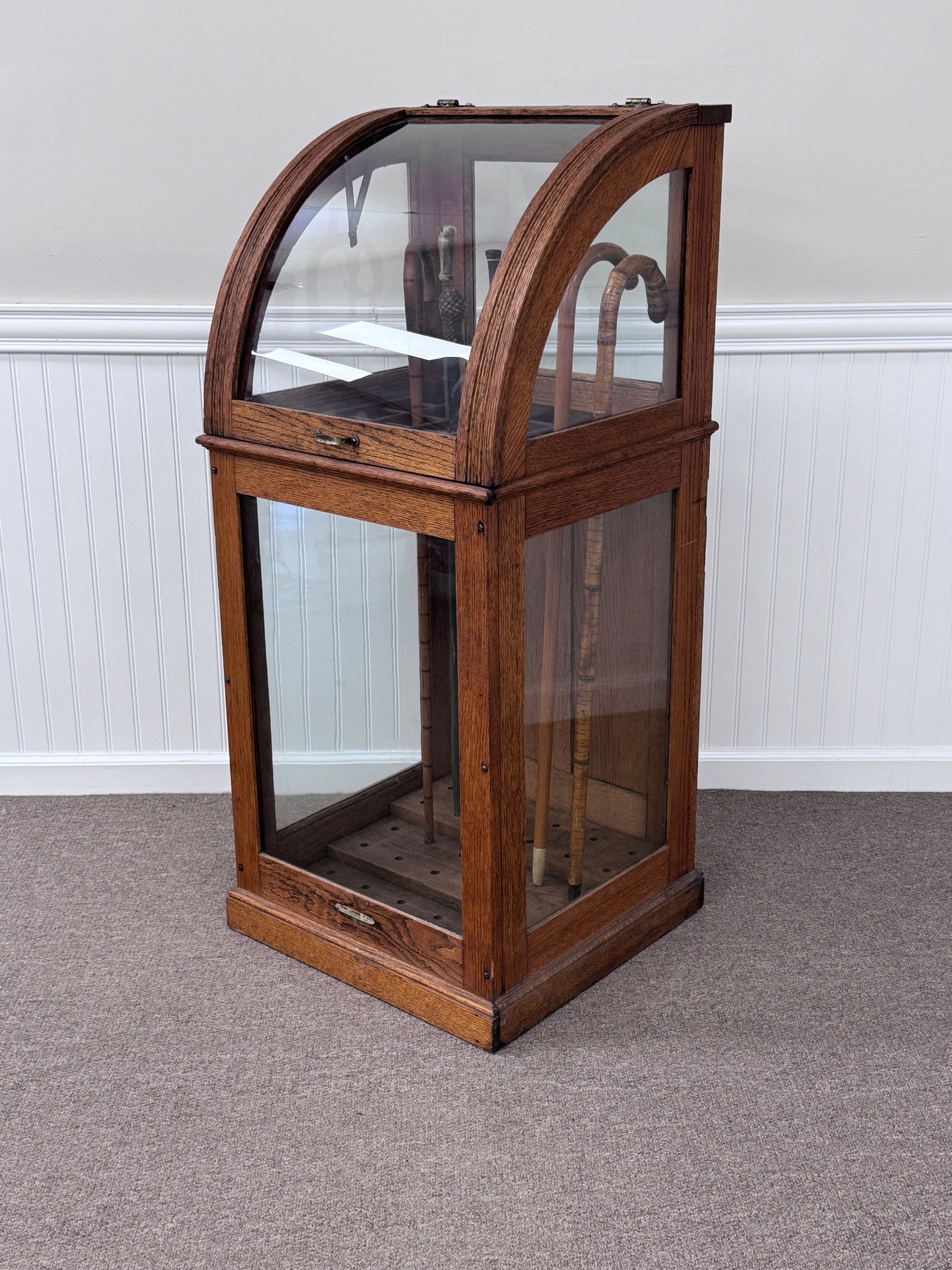 Antique Oak Curved Glass Cane Case (1 of 5)