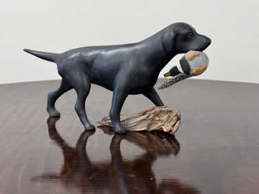 Black Lab with Mallard Wood Carving