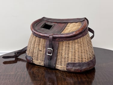 George Lawrence Leather Tooled Fishing Creel