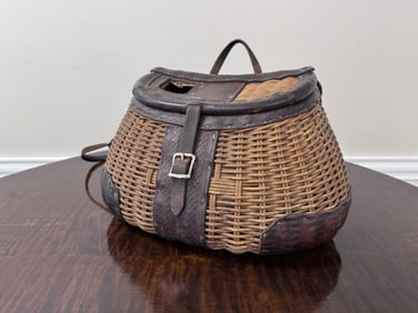 George Lawrence Leather Tooled Fishing Creel