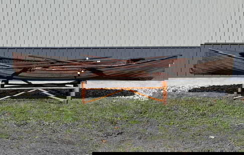 J.H. Rushton Florida Model Pleasure Rowboat: Florida Model Pleasure Rowboat plus 4 unlabeled oars. L: 16' B: 43" Wt: 108 lbs Built by J.H. Rushton, Inc., Canton, between 1906 and 1916 The Florida was the most popular model pleasure rowboat built