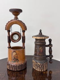 Weird Wood Tankard and Wishing Well Clock